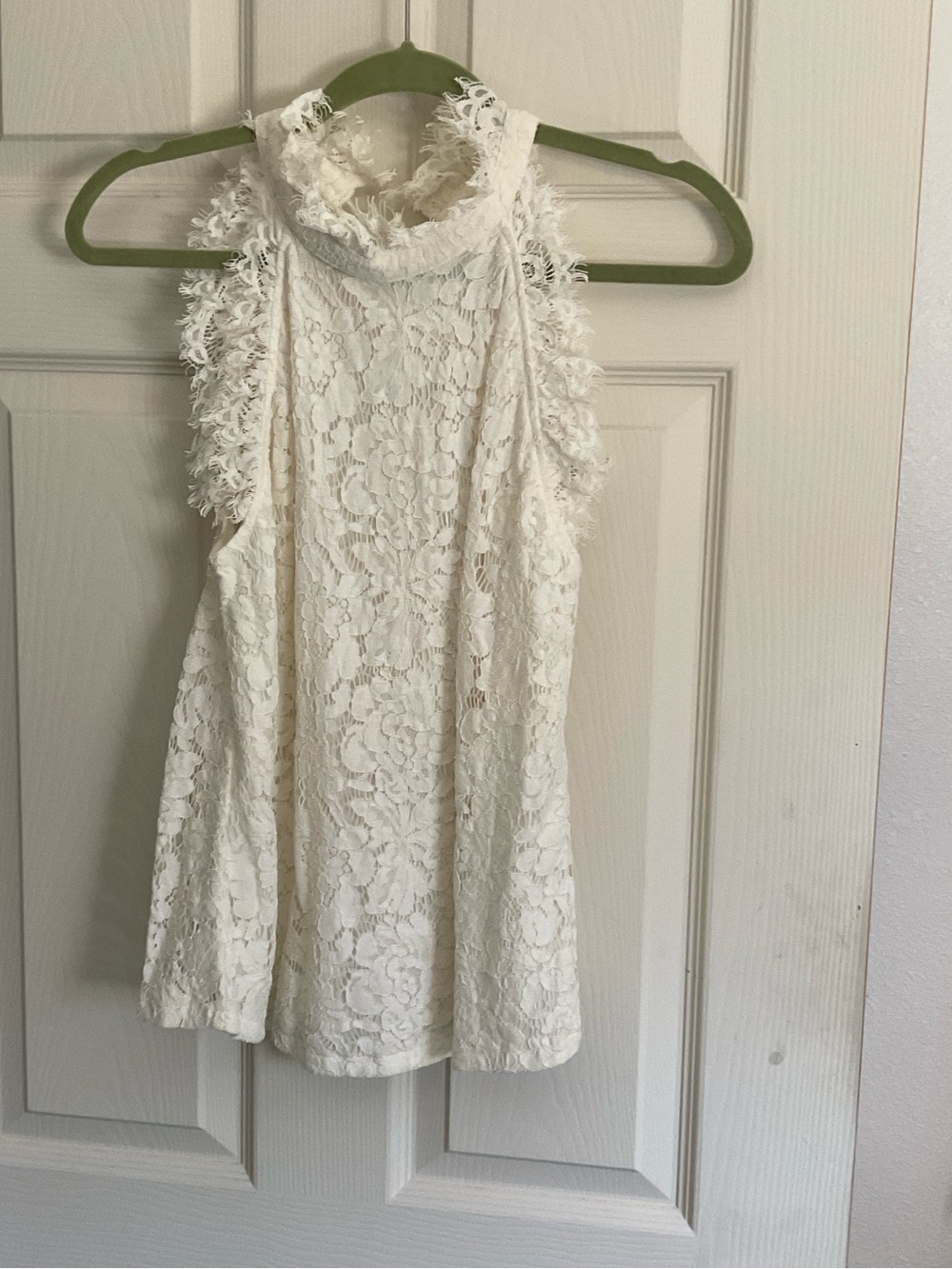 Mazik Cream Floral Lace High-Neck Sleeveless Dress